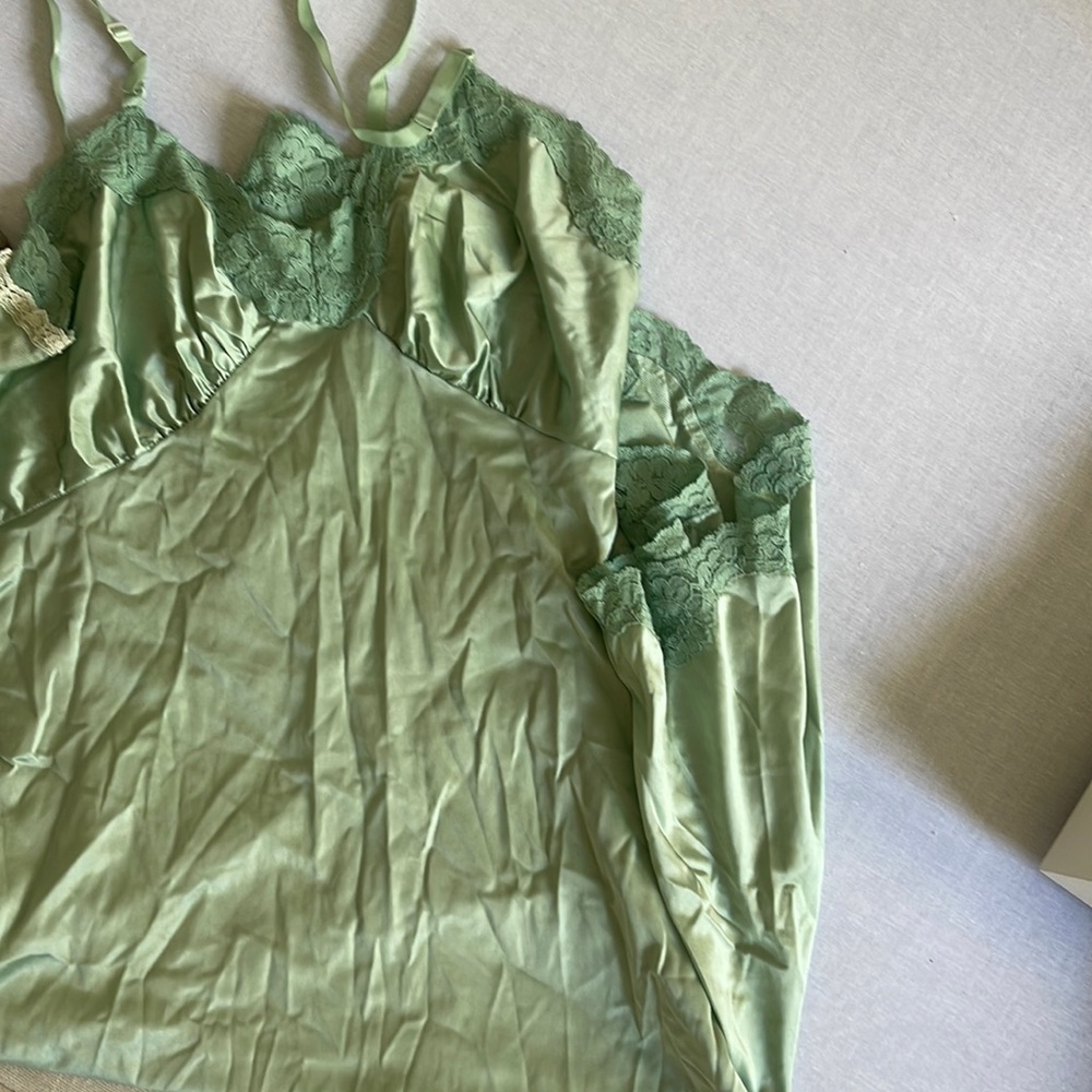 Green silk slip dress